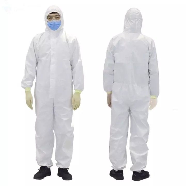 Antistatic Medical Coverall Suit With Hood , White Disposable Overalls supplier